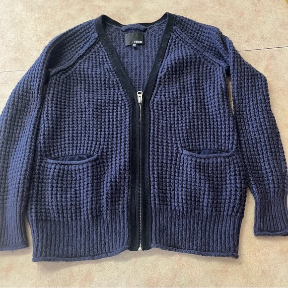 Wilfred Free Navy & Black Wool Chunky Knit Full Zipper Cardigan - Picture 3 of 9